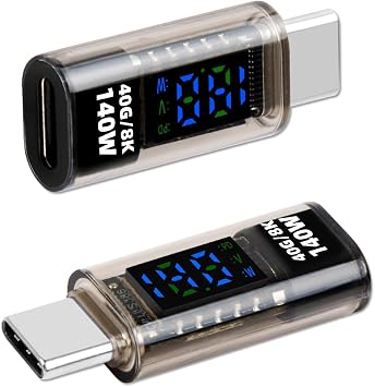 GELRHONR 140W USB C Adapter, 40Gbps/8K USB C Male to Female Extender Connector, USBC LED Digital Display Power Meter Tester for Phones, PC, Laptop Fast Charging and Detect 140W Male to Female