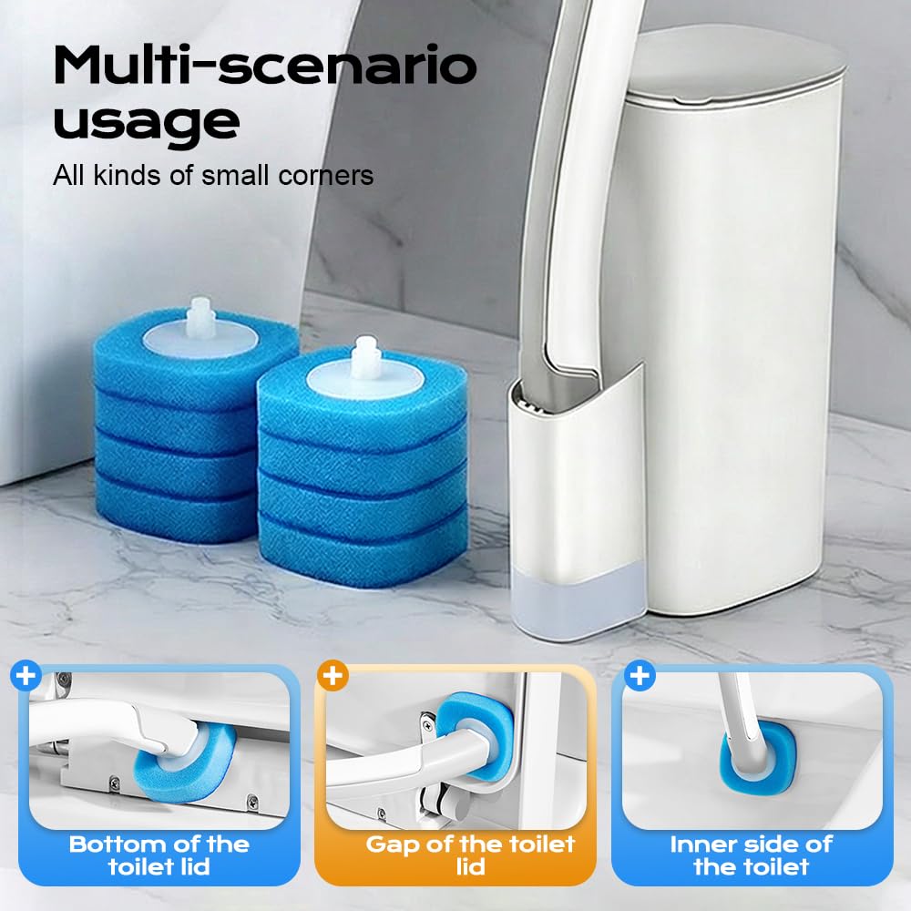 Kit de cepillo de inodoro 2026, incluye 16 recambios de limpiador, varita de inodoro montada en la pared, herramienta de limpieza de baño para inodoro, fregadero y bañera, fácil almacenamiento y uso