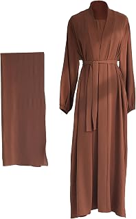 Women's Muslim Dress Two Pieces Set Islamic Prayer Abaya Modest Solid Color Muslim Outfits