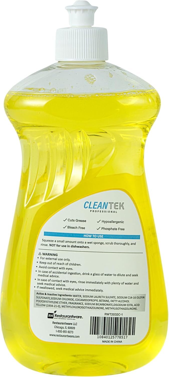 Restaurantware Dishwashing Liquid 24 Pack of 20.3 fl. oz Ultra Concentrated Liquid Dish Soap OXY Power Lemon Scent Dishwashing Detergent Bottle for Restaurants, Commercial Kitchens and FoodService