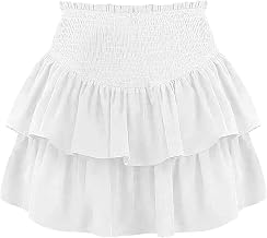 Boheme Skirt Women High Waist Skirt Short Ruffle Irregular Tutu Skirt with Elastic Waist Lining Elastic Elastic Double Layer Y2K Casual Mini Skirt Streetwear Chic Solid Color