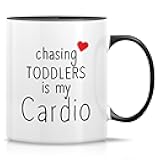 Retreez Funny Mug - Chasing Toddlers is My Cardio 11 Oz Ceramic Coffee Mugs - Funny, Sarcasm, Motivational, Inspirational, daycare, mother's day, birthday gift - White Mug with Black Handle and Inner