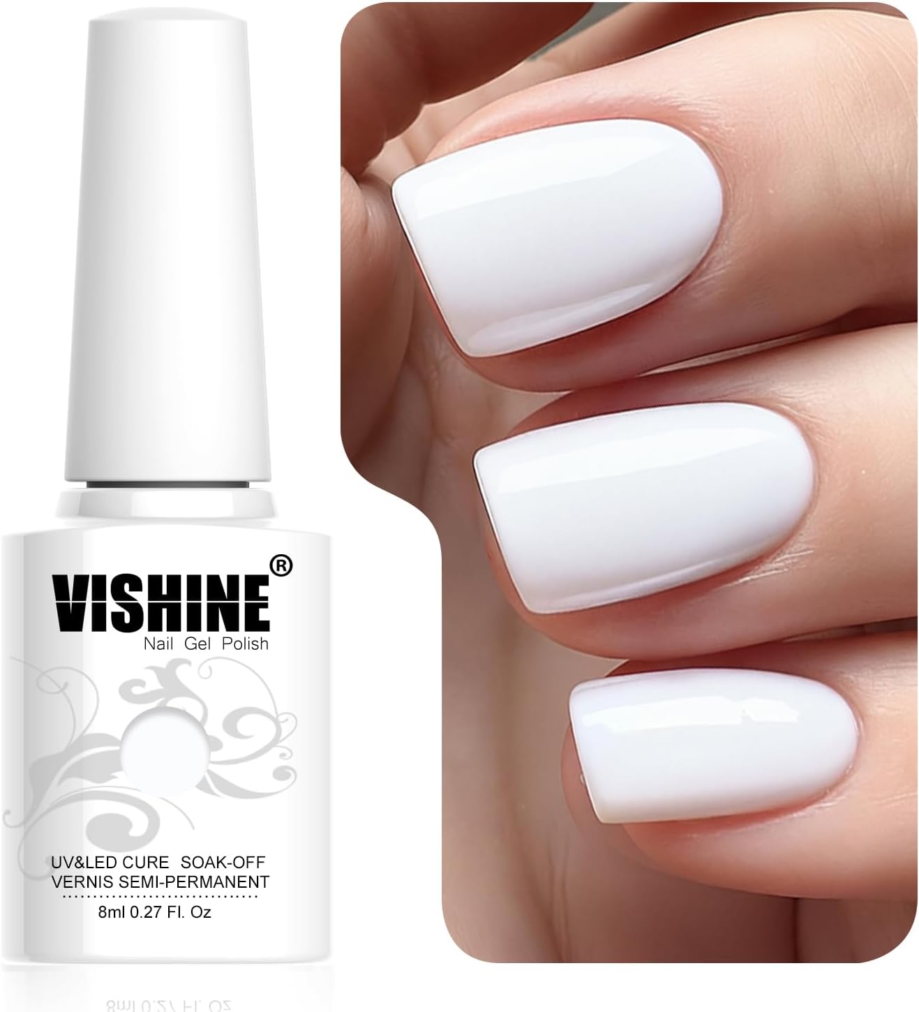 Vishine Soak-Off UV LED Gel Polish Nail Art Manicure 8ml Lacquer White #020