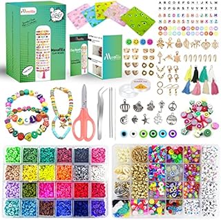 7687pcs Clay Beads Bracelet Making Kit- Pearl Beads & Letter Beads for Jewelry Making-Jewellery Making Kit with Colourful Polymer Clay Beads Charm Bracelet Beads & DIY Jewellery Making Supplies
