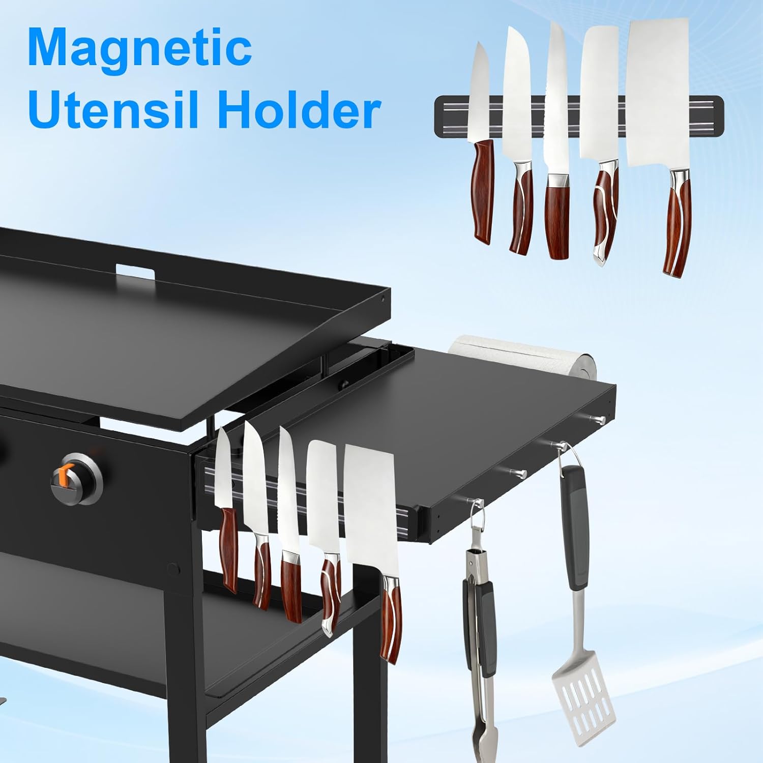 Foldable Griddle Side Shelf for Blackstone 36" Griddles, Large Griddle Side Table with Paper Towel Holder, 4 Utensil Hooks & Magnetic Tool Holder for Blackstone 36 Inch Griddle Accessories