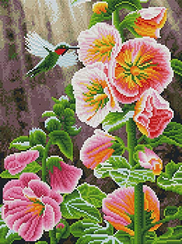 Counted Kits Diy Pre-Printed Cross Stitch For Crafts Supplies Stamped Kit With Easy Pattern For Home Decor 11Ct Fabric Embroidery 3 Strands Needle Kits,Hummingbirds And Flowers Picture,14.17X14.17Inch #TOP30