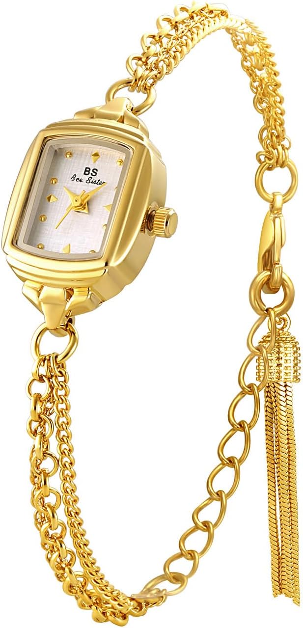 FANMIS Women Classic Vintage Bangle-Style Watch Dainty Small Dial Watch Luxury Dress Gold Bracelet Watch Ladies Minimalist Design Square Wrist Watches