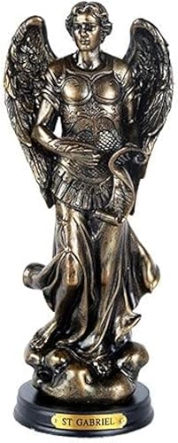 Pacific Giftware St. Gabriel - Figura de mensajero de arcángel de Dios, base de madera de 8 pulgadas de alto con placa de nombre de latón