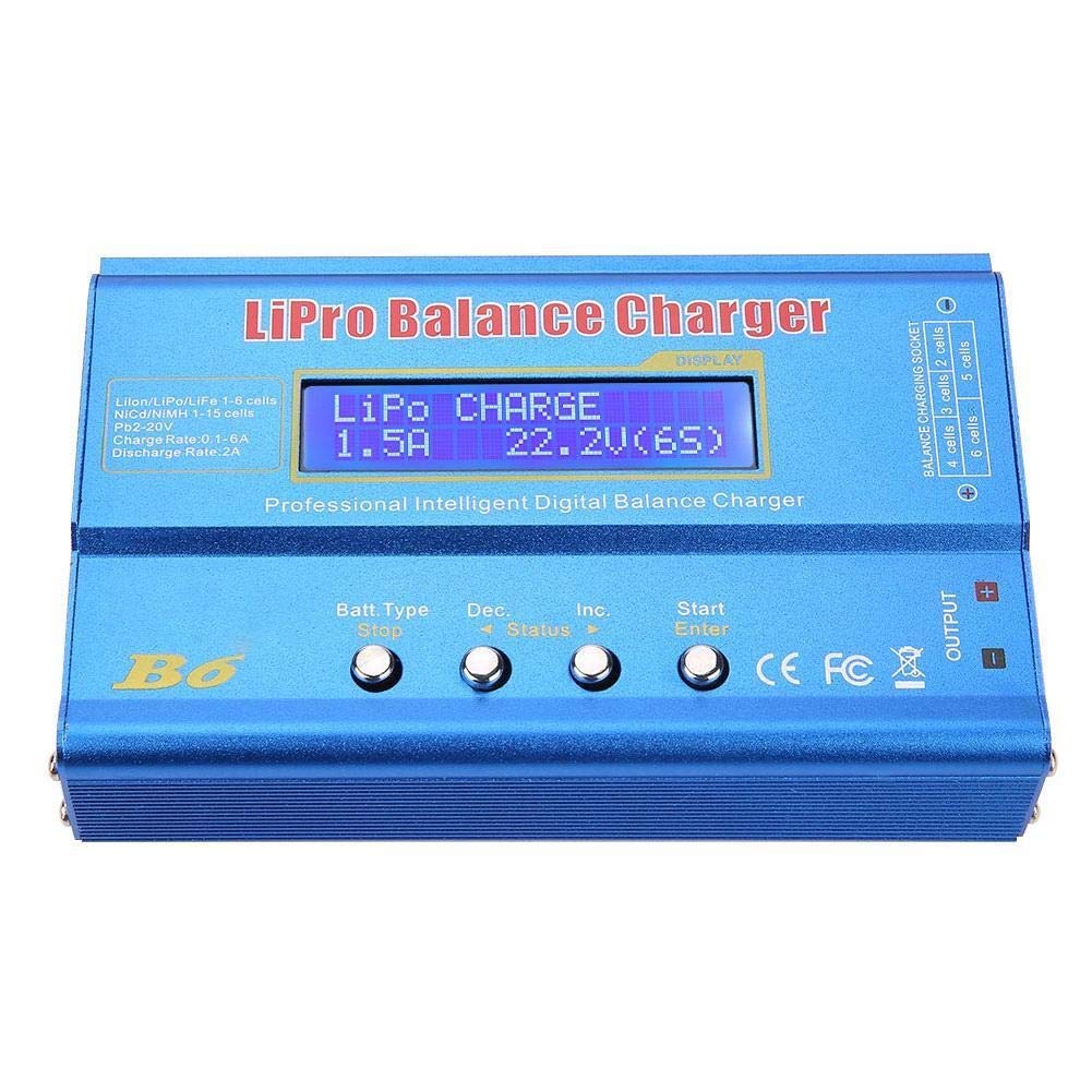 DEWIN Chargeur de Batterie LiPo équilibré, B6 80W Balance LCD Numérique Chargeur Déchargeur for LLiPo RC Batterie (EU Plug)