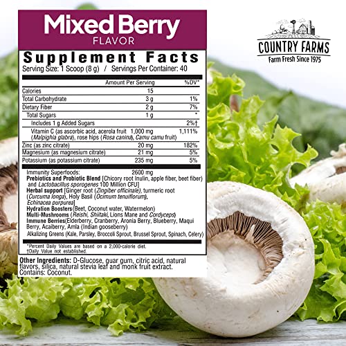 Country Farms Immune Defense Superfoods Drink Mix, Supports Immune Defense, Vitamin C With Black Elderberry, Supports Hydration, With Probiotics And Prebiotics, Berry Flavor, 40 Servings #TOP1