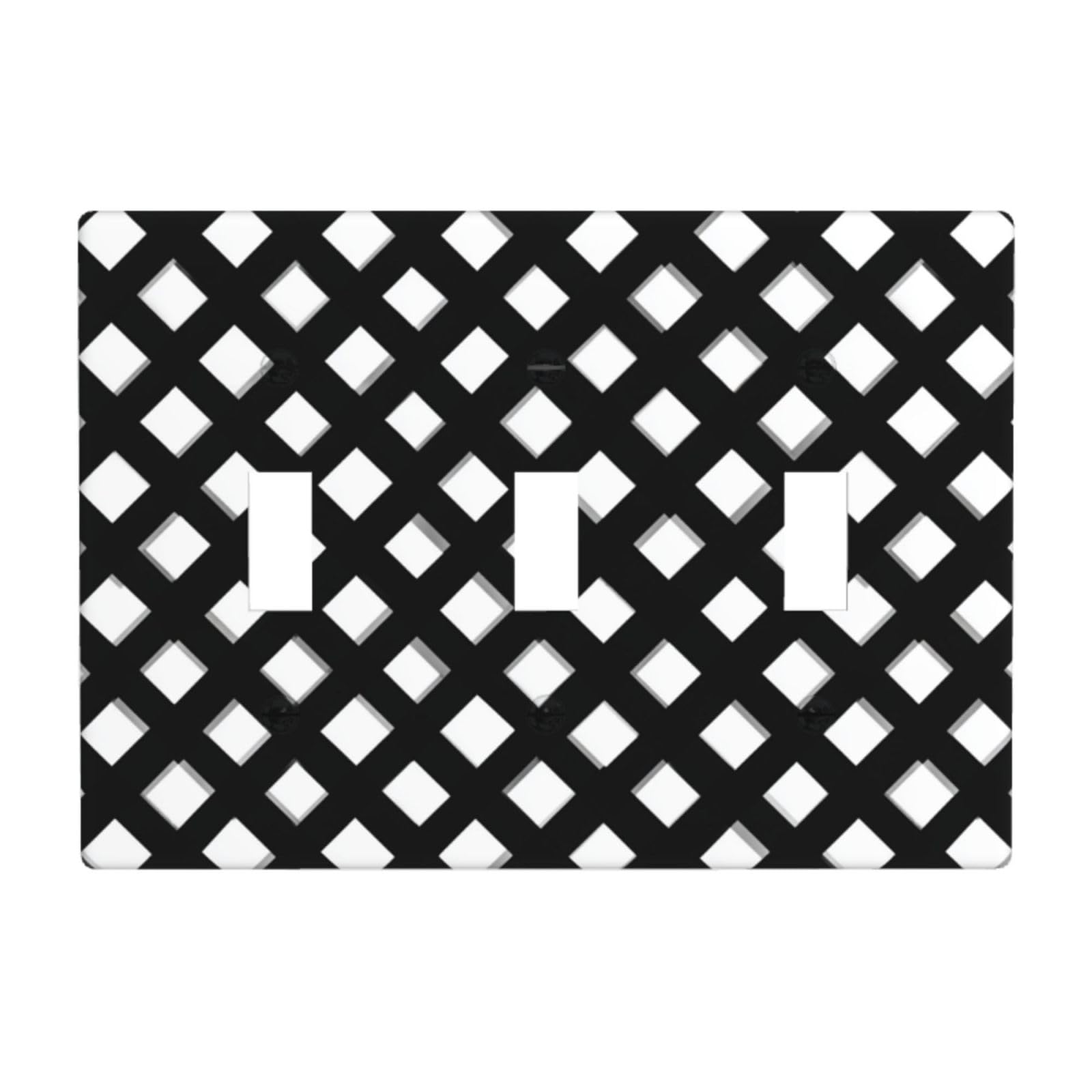 Woshuwo White Black Checkered Pattern Light Switch Covers 3 Gang Triple Toggle Wall Plate Switchplate Electrical Faceplate For Bathroom Kitchen Bedroom Decor
