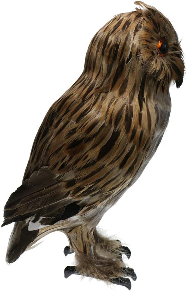 Artificial Feathered Owl Realistic Bird Decoration Taxidermy Garden Decor - Brown 1