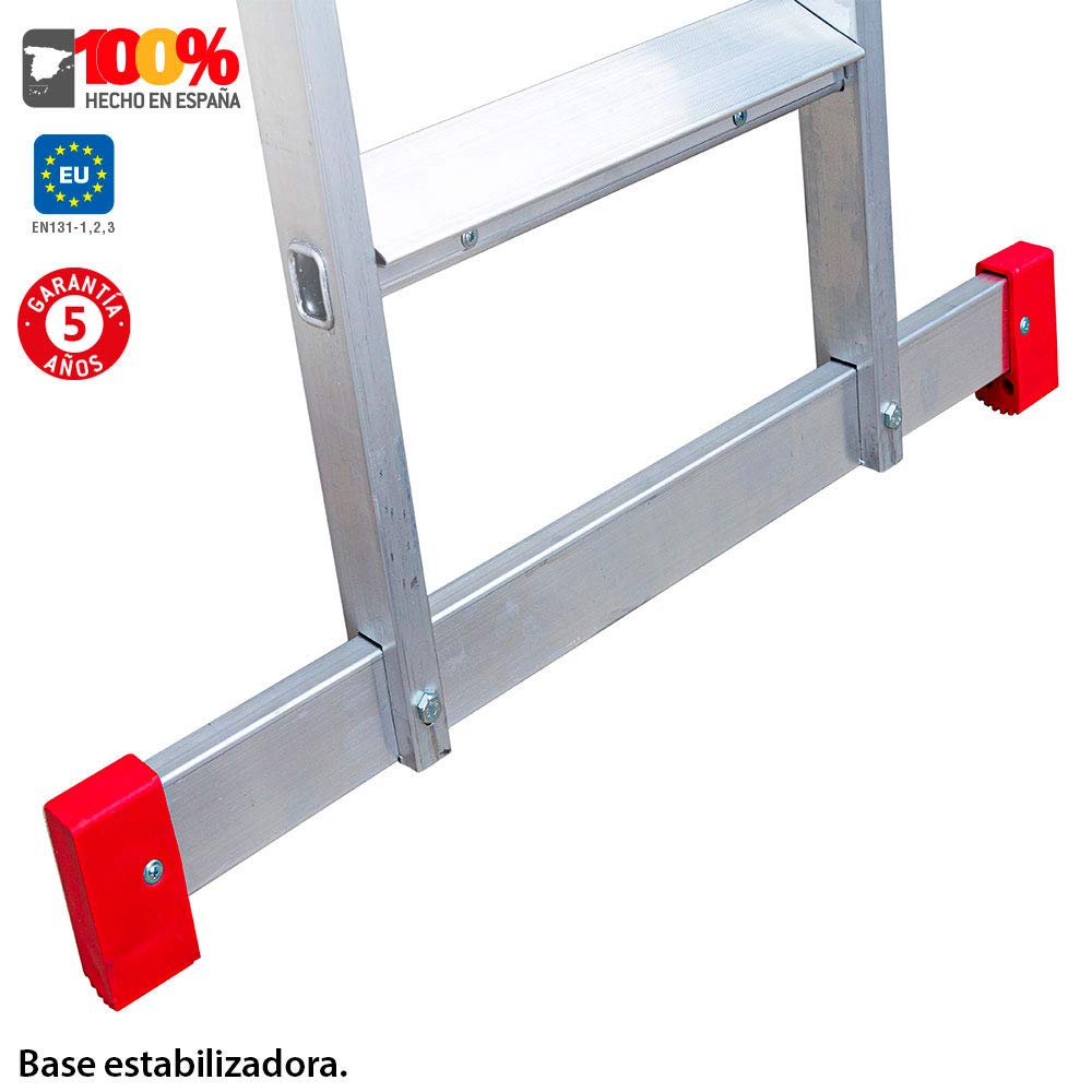 Faraone - Escalera de Apoyo 300.SAS - 7 peldaños - 300x54x20cm - Escalera de Aluminio - Peldaños Antideslizantes - Escalera Ligera - Inclinación 70º - Ideal para Entreplantas y Altillos