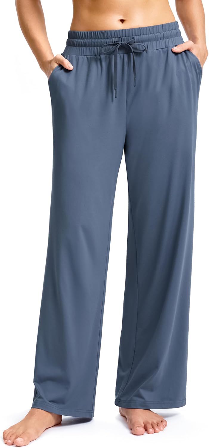 SANTINY Women's Soft Sweatpants Lightweight Yoga Lounge Casual Pants Stretch Open Bottom Sweat Pants for Women with Pockets