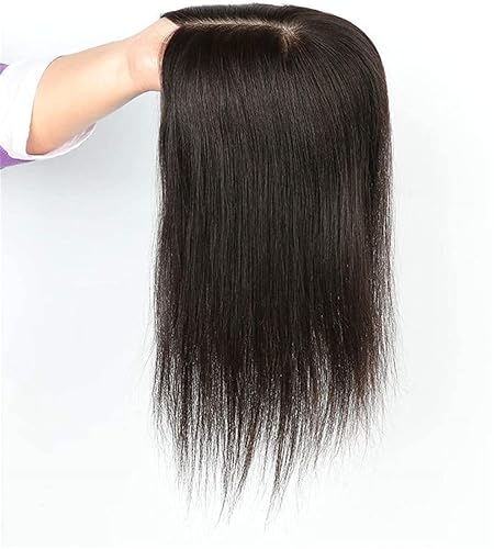 Miniatura 2 de Corona de cabello humano lacio con base de seda, clip invisible, para mujer, 8 pulgadas, color marrón oscuro