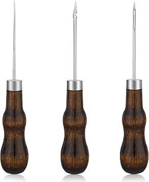 ZXIIXZ 3 Pcs Sewing Awls, Leather Scratch Hollow Hook Awl Tool Kit