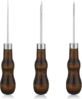 ZXIIXZ 3 Pcs Sewing Awl, Leather Scratch Hollow Hook Awl Tool Kit, Awl Tool Sewing Supplies with Gourd Shape Wooden Handle for DIY Leather Sewing Stitching Bookbinding Punching Repairing Craft