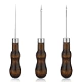 ZXIIXZ 3 Pcs Sewing Awl, Leather Scratch Hollow Hook Awl Tool Kit, Awl Tool Sewing Supplies with Gourd Shape Wooden Handle for DIY Leather Sewing Stitching Bookbinding Punching Repairing Craft