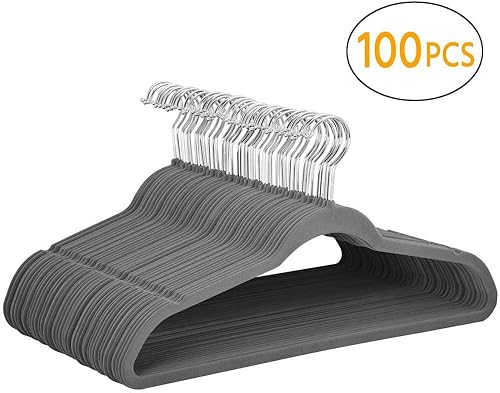Miniatura 8 de Yaheetech Paquete de 100 perchas de terciopelo antideslizantes resistentes para trajes, perchas de traje de abrigo, perchas de ropa que ahorran