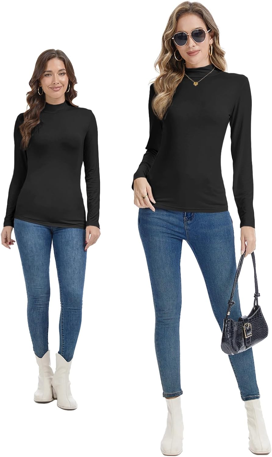 Mock Turtleneck Tops for Women Undershirt Long Sleeve Lightweight Slim Fitted Basic Casual Shirts