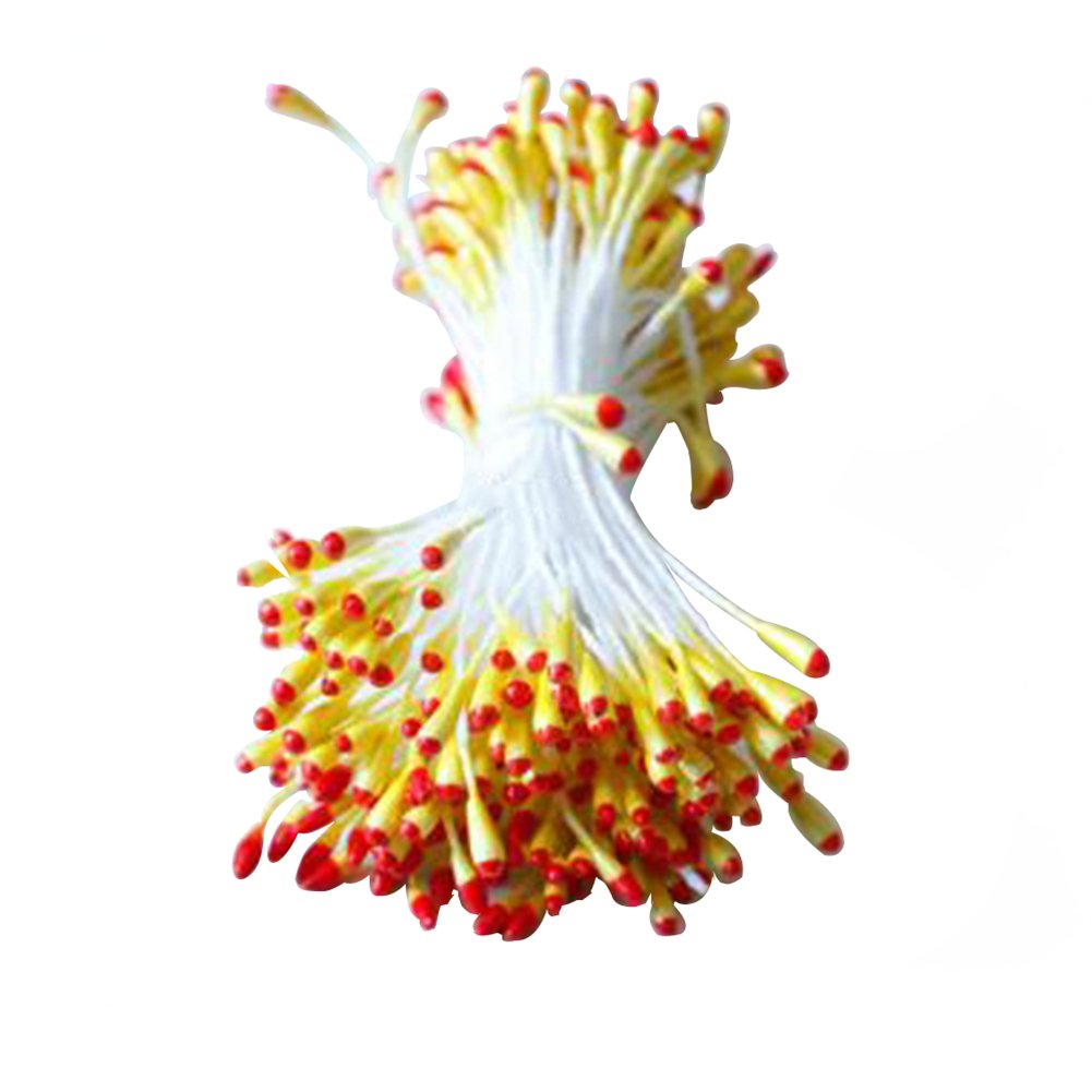 SK Flower Stamens 2 Bundles of 160-180 Stems Pearl Stamens for Scrapbooking Pistil Cake Decoration Craft DIY, 2.17-Inch, Yellow+Red