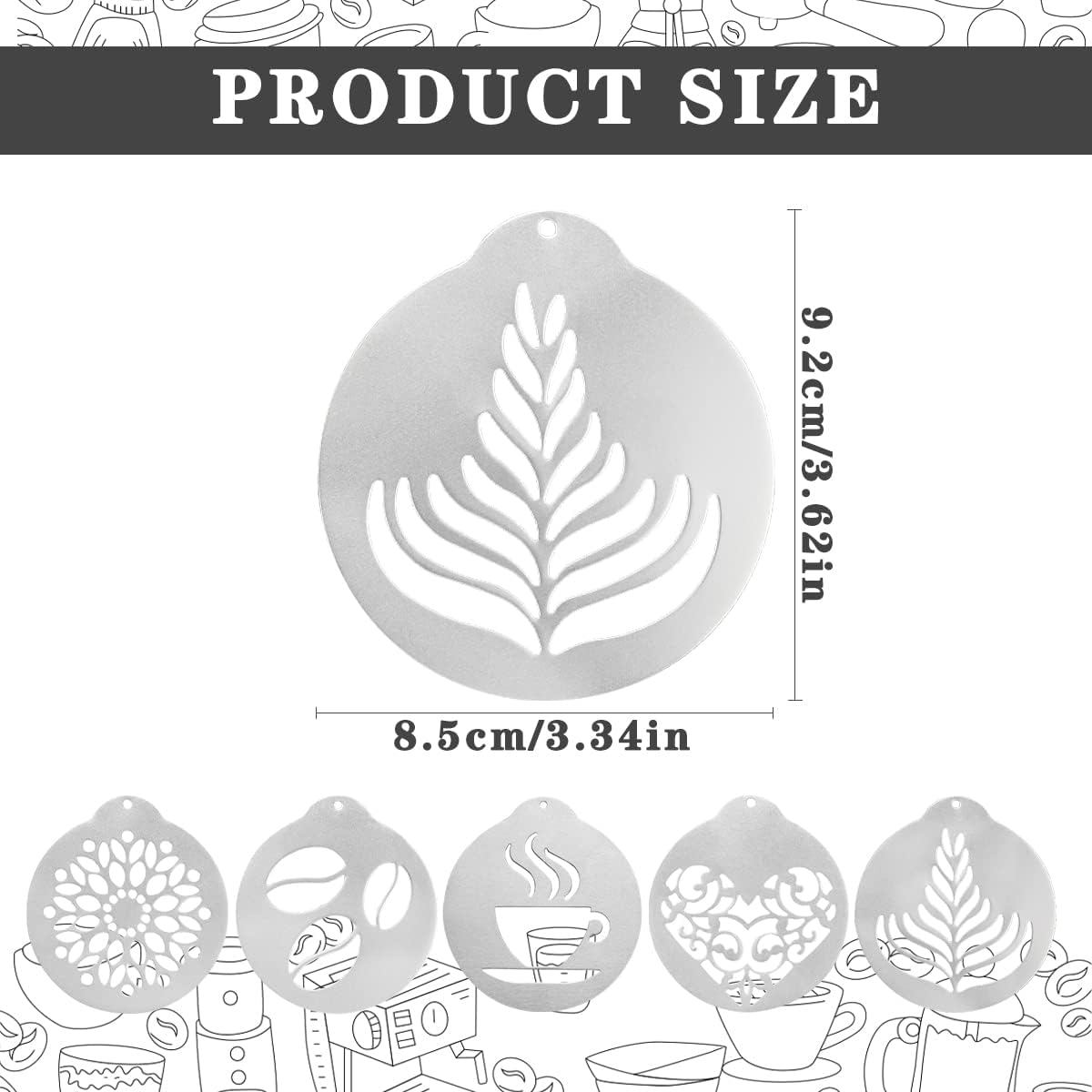DOERDO 5PCS Stainless Steel Coffee Decorating Stencils, Coffee Decorating Stencils, Cake Decorating Tool for Mousse, Cup Cake, Birthday Cake, Coffee, Hot Chocolate
