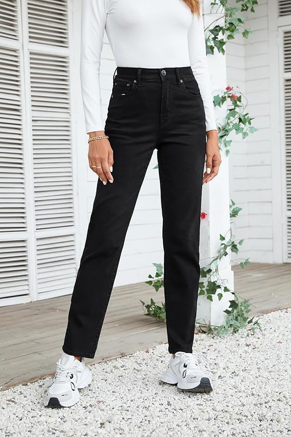 OFLUCK Straight Leg Mom Jeans for Women High Waisted Trendy Ankle Jeans Boyfriend Denim Tapered Leg Pants