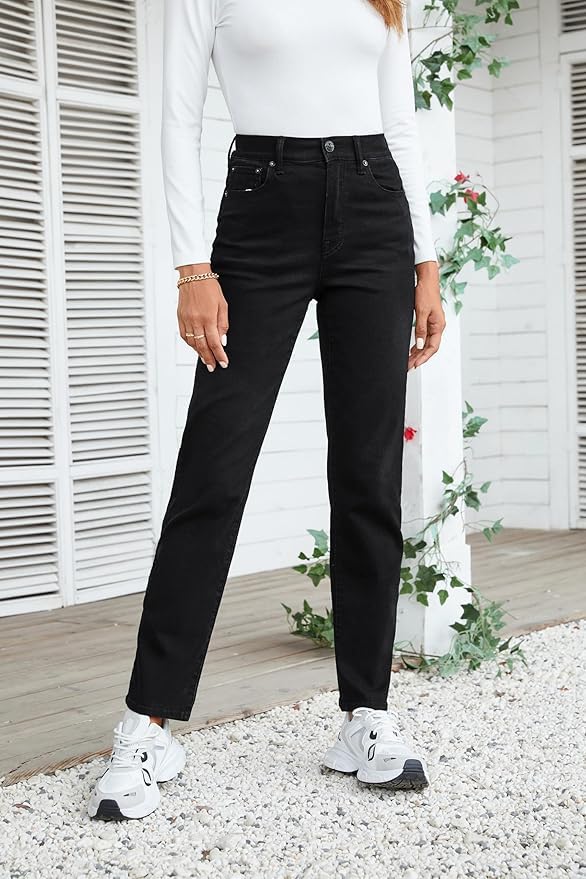 OFLUCK Straight Leg Mom Jeans for Women High Waisted Trendy Ankle Jeans Boyfriend Denim Tapered Leg Pants