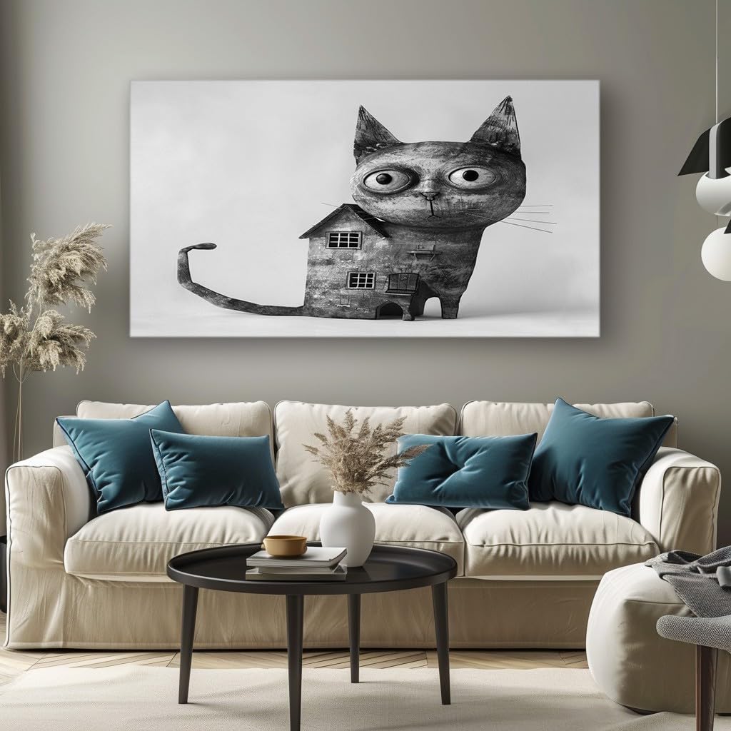 MKBKLI Abstract Canvas Wall Art for Living Room Abstract Cat House Paintings for Bedroom, Office, Kitchen - Home Decor Pictures, 60x120cm