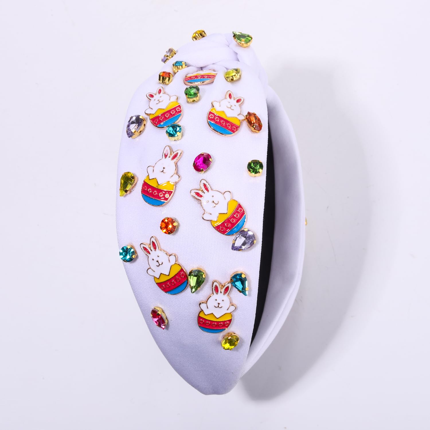 boderier Easter Headband Beaded Bunny Easter Egg Headband Jeweled Crystal Embellished Knotted Holiday Hair Accessories (Basket Bunny-White) - Image 7