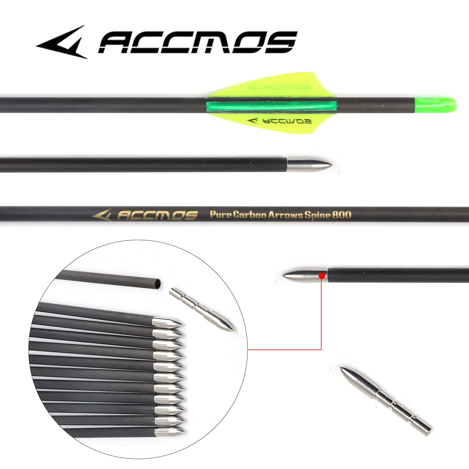 12 Flèches En Carbone – Pour Arc à Poulies Ou Recurve, Spine 300 à 1000, Longueur 22-32 Pouces