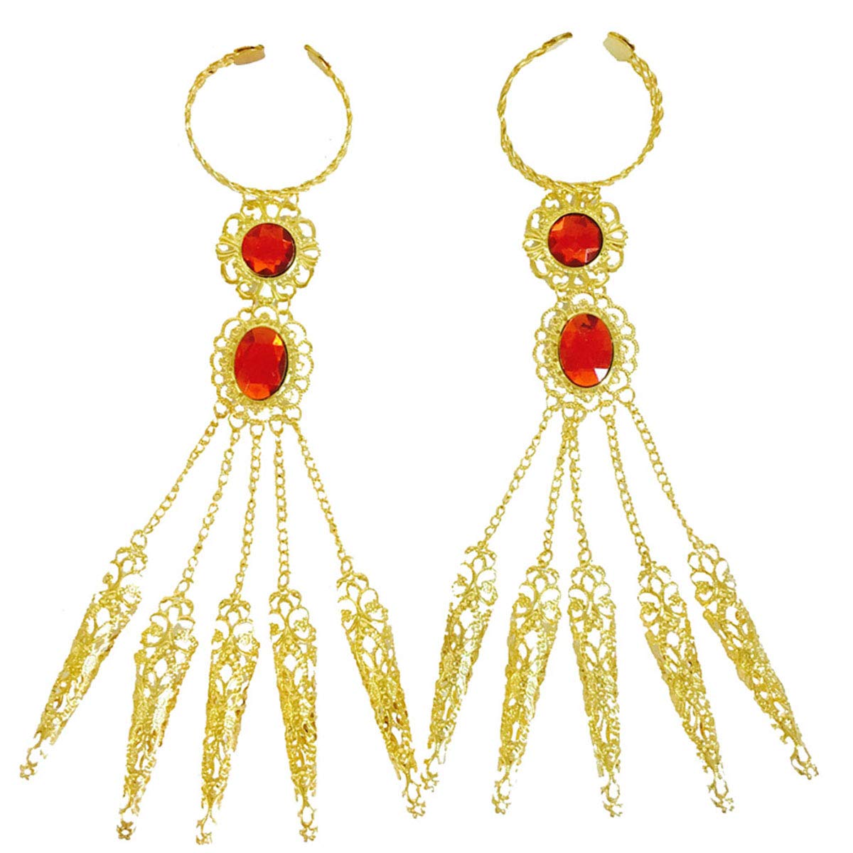Suoirblss 2PCS Fashion Women Belly Dance Gypsy Egyptian Bracelet with Finger Nails Indian Gold Bracelet with Finger Nails for Costumes (Length: 11.8 inches)
