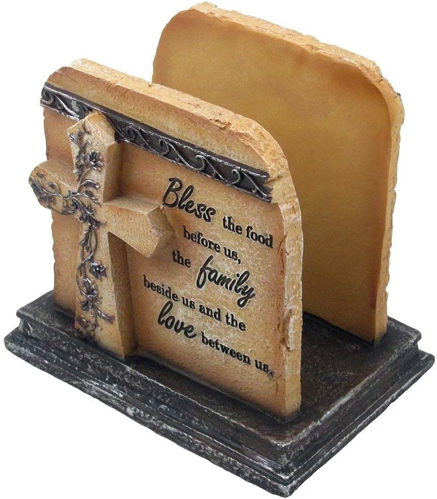 Frее Shірріng оƒƒеr Decorative Stone Look Holy Cross with Special Blessing Napkin Holder in Religious, Spiritual & Christian Decor Sculptures for Dining Room or Kitchen Table Decorations As Inspirational Gifts
