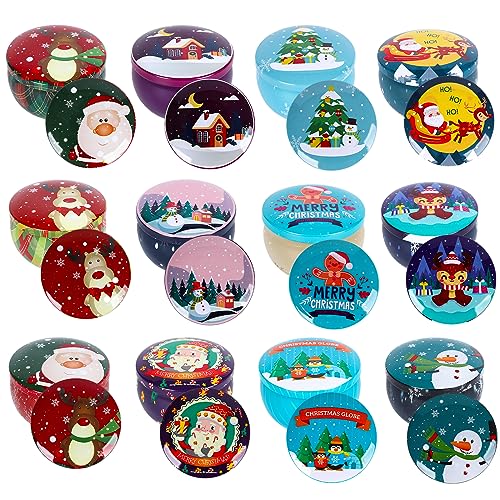 12pcs Small Candle Tin Jars - Mini Christmas Candle Making Tin Jars with Lids, Round Metal, Dry Storage for Spices, Candy, Party Favors, Wedding, Gifts