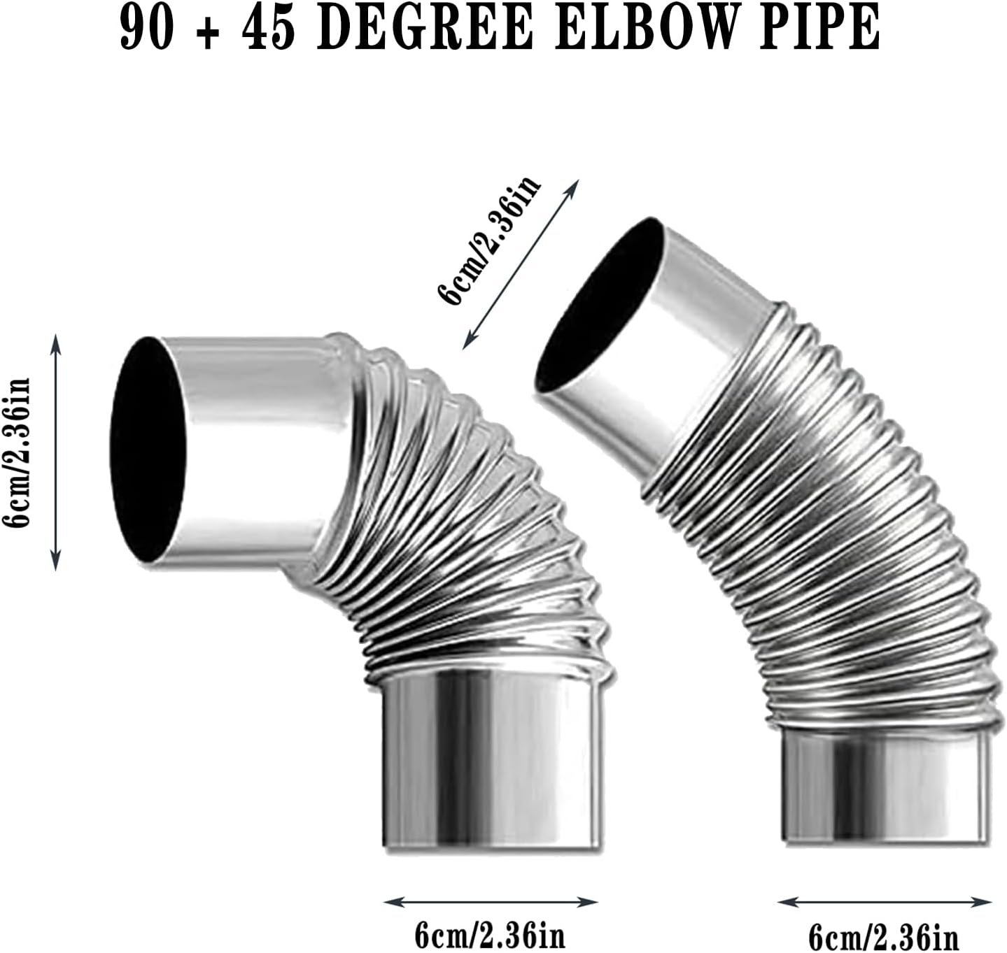 2.36" Elbow Stove Pipe Stainless Steel Chimney Flue for Outdoor Camping Wood Stove 90/45 Degree