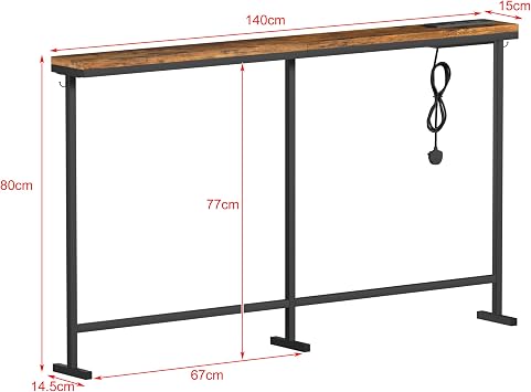 Slim Console Table with Power Outlet, Narrow Sofa Back Table
