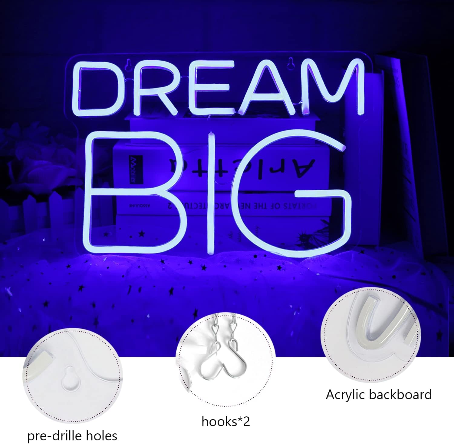 JFLLamp Good Vibes Only Neon Signs 16.5 * 10 Inch(Blue) + JFLLamp Dream Big Neon Signs 17.8 * 10.3 Inch(Blue)