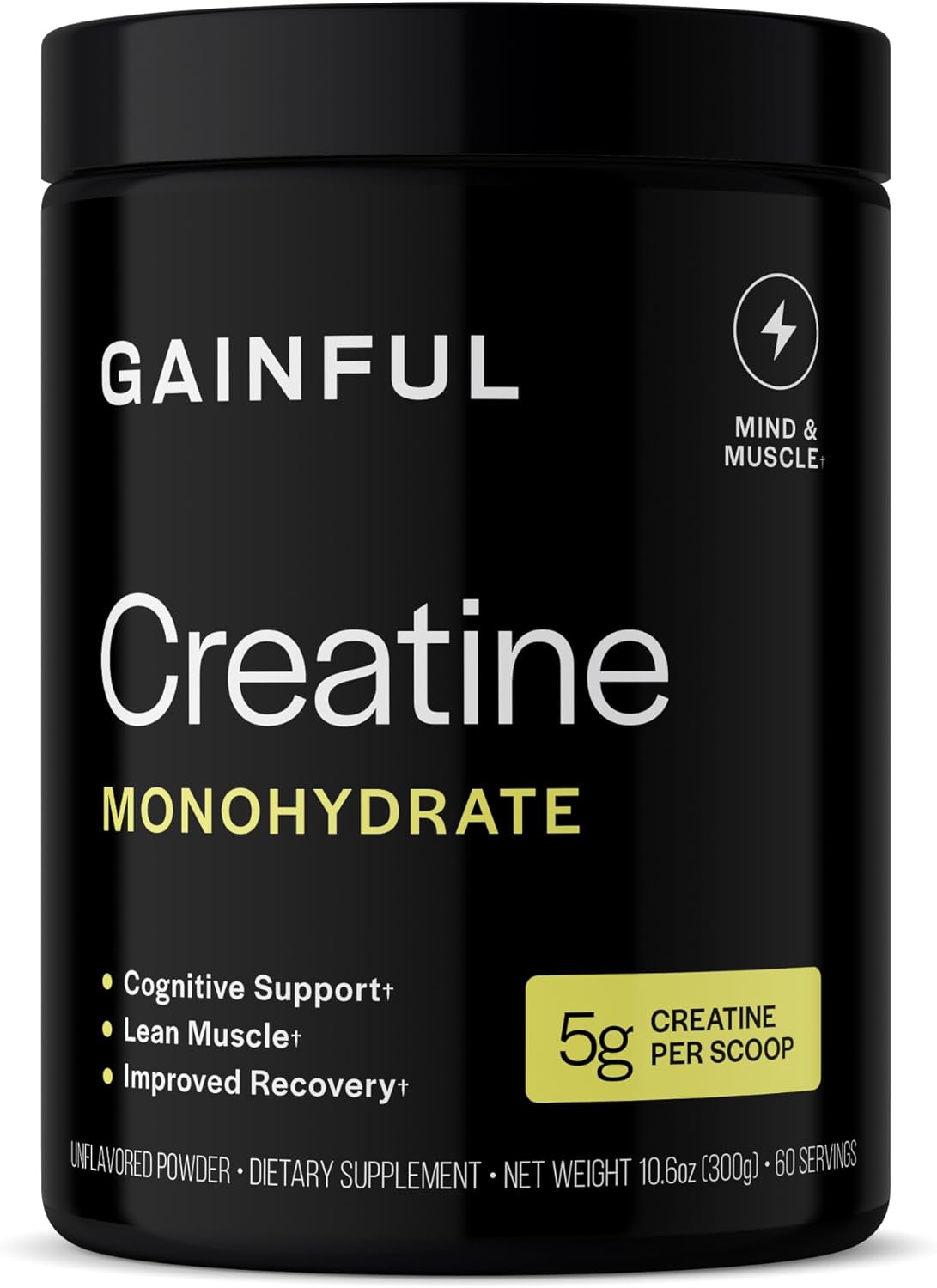 Gainful Creatine Powder, Post Workout Amino Acid Supplement, Muscle, Energy & Focus Support, 5g Creatine Monohydrate, Unflavored, 60 Servings