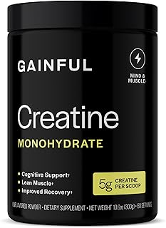 Gainful Creatine Powder, Post Workout Amino Acid Supplement, Muscle, Energy & Focus Support, 5g Creatine Monohydrate, Unflavored, 60 Servings