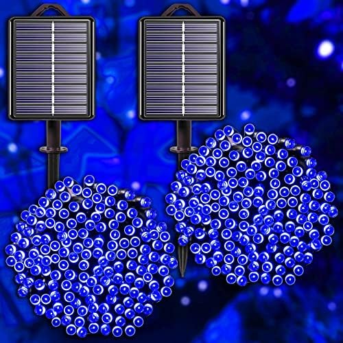 Blue Solar String Lights Outdoor Waterproof, 2 Pack 144ft 400LED with 8 Modes IP44 Waterproof, Fairy Twinkle Decorations for Christmas Tree Garden Patio Wedding Party Yard