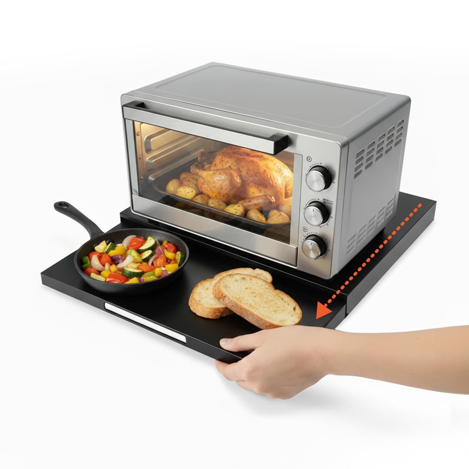 Avilia Supporto Microonde Estensibile (39-62 cm) con Ripiano Estraibile - Scaffale Cucina Salvaspazio in Metallo - Organizzatore Piano di Lavoro per Forno e Tostapane - Ganci e Gommini Antiscivolo