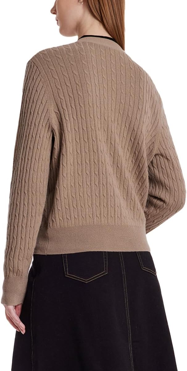 GOELIA 100% Cashmere Cardigan Sweaters for Women Camel Long Sleeve Button Cable Knitted Cardigan Women