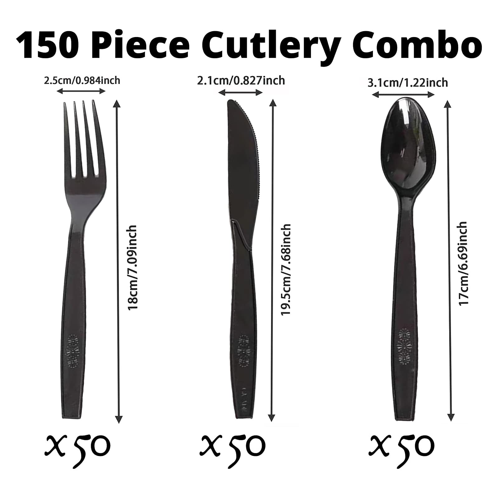 Set Posate Di Plastica Riutilizzabili - 150 Pezzi Nero Per Feste E Compleanni - Foto 2