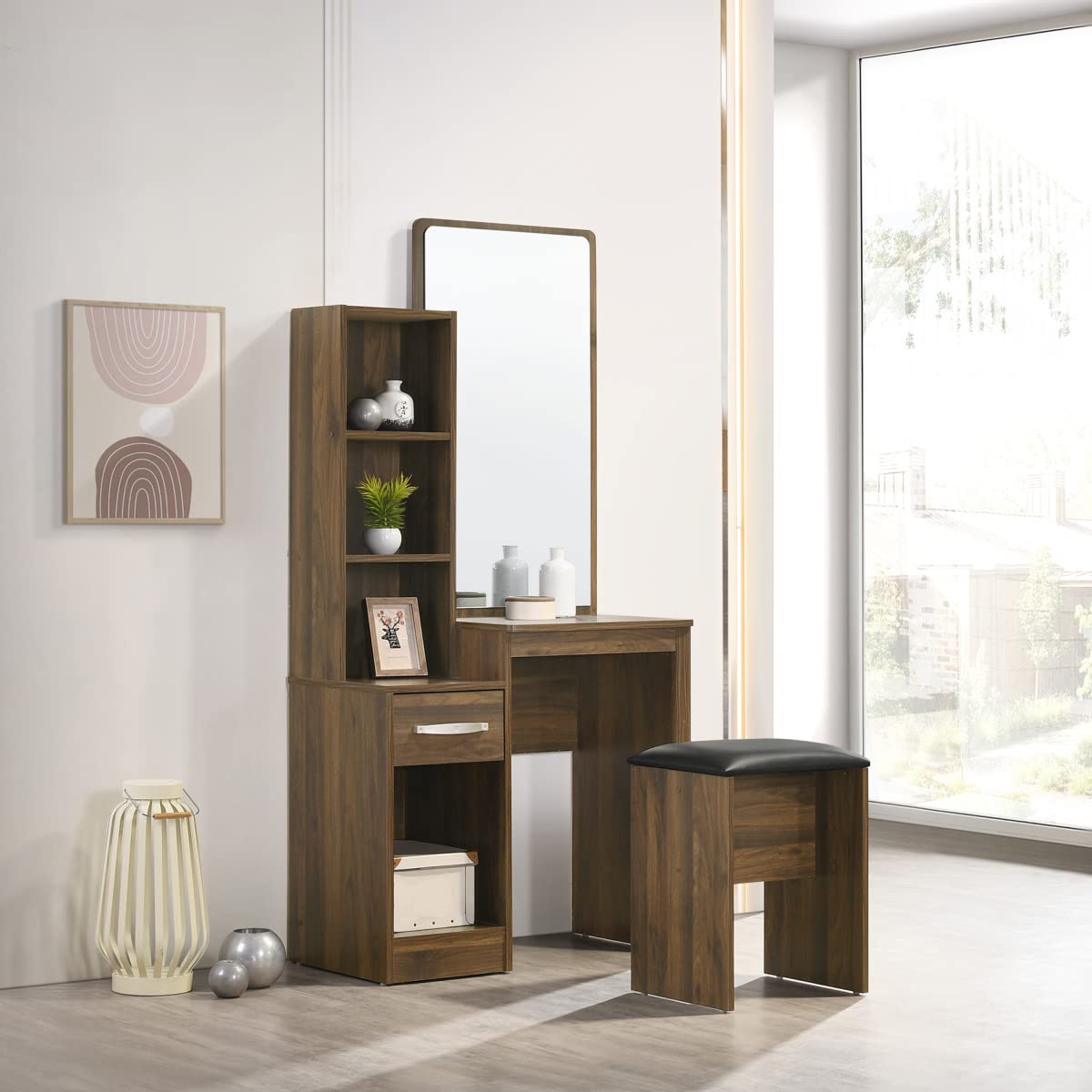 Home Box Kulltorp 2-Piece Plus Dresser With Mirror And Stool Set 79.5 X 163 X 39.5 Cm Brown