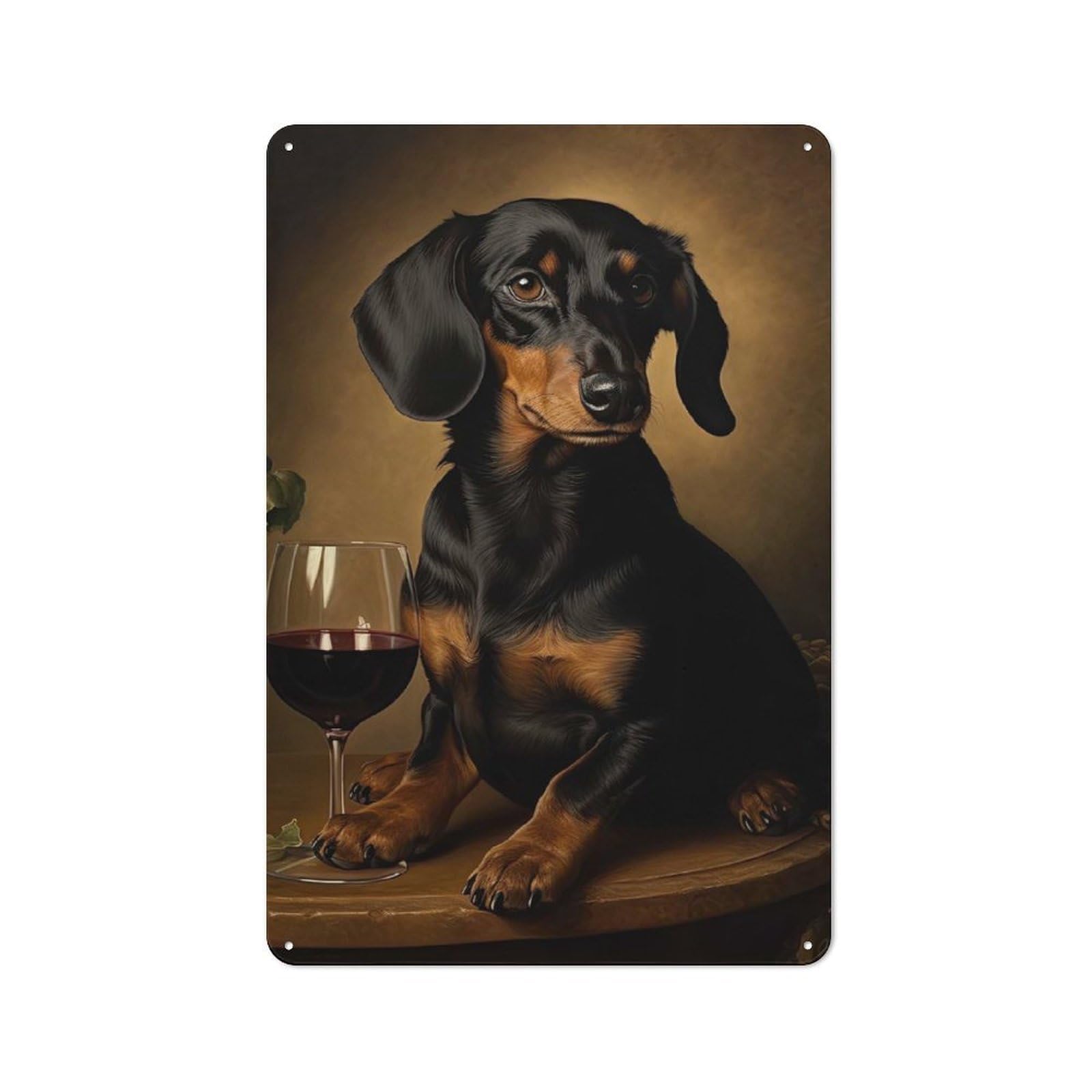 Junmoney Style-14 Distressed Look Dachshund Enjoying Wine Decorative Tin Sign 30X20cm, Retro Room Decor For Lounge, Study, Pub Or Wall Gallery