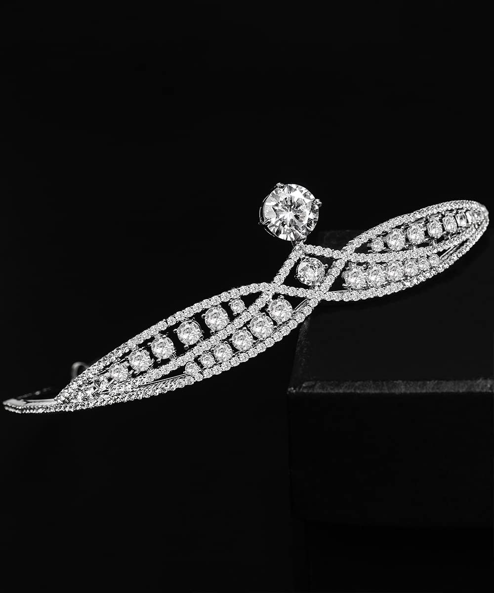 White CZ Tiara for Women Dainty Brass Princess Headpieces Bridal Hair Accessories for Birthday Party Pageant