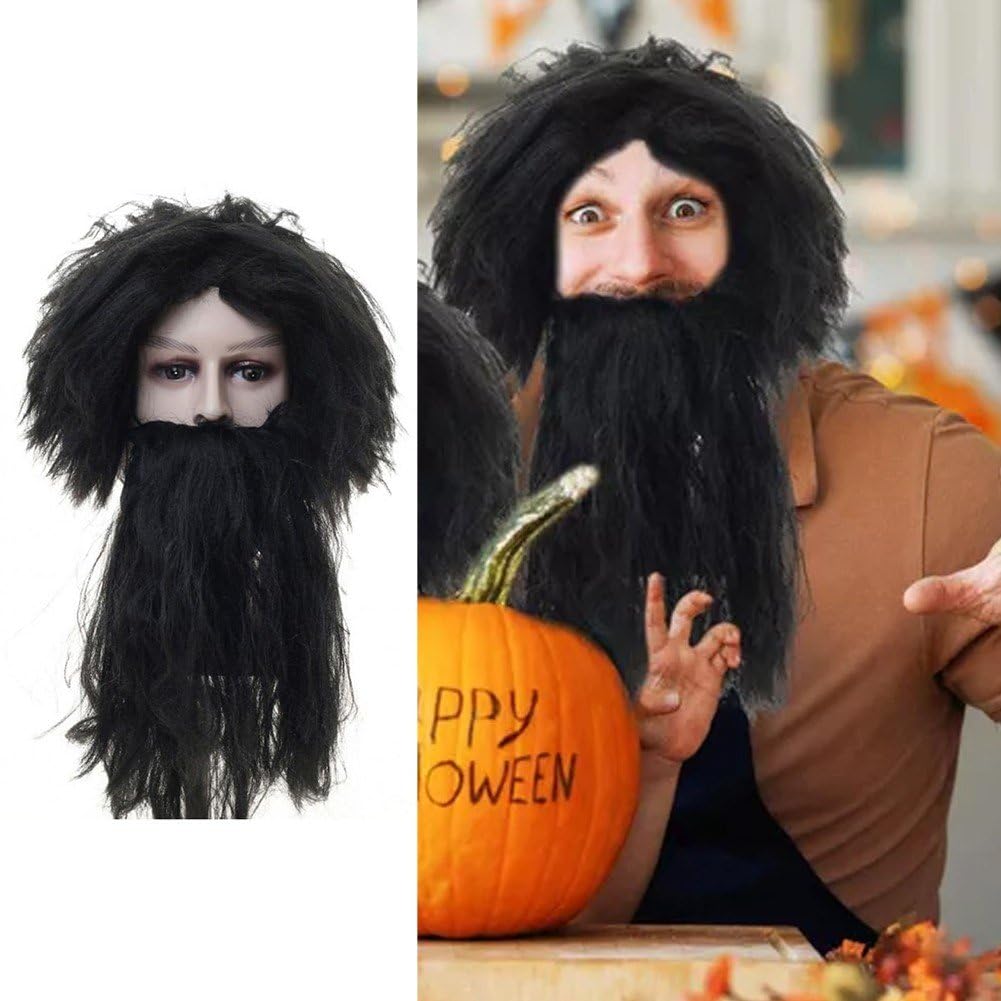Zestaw peruki do brody i peruki dla dorosłych, kręcona, czarodziejska peruka do brody, przebranie, peruka na Halloween, Cosplay, Halloween, karnawał, imprezę