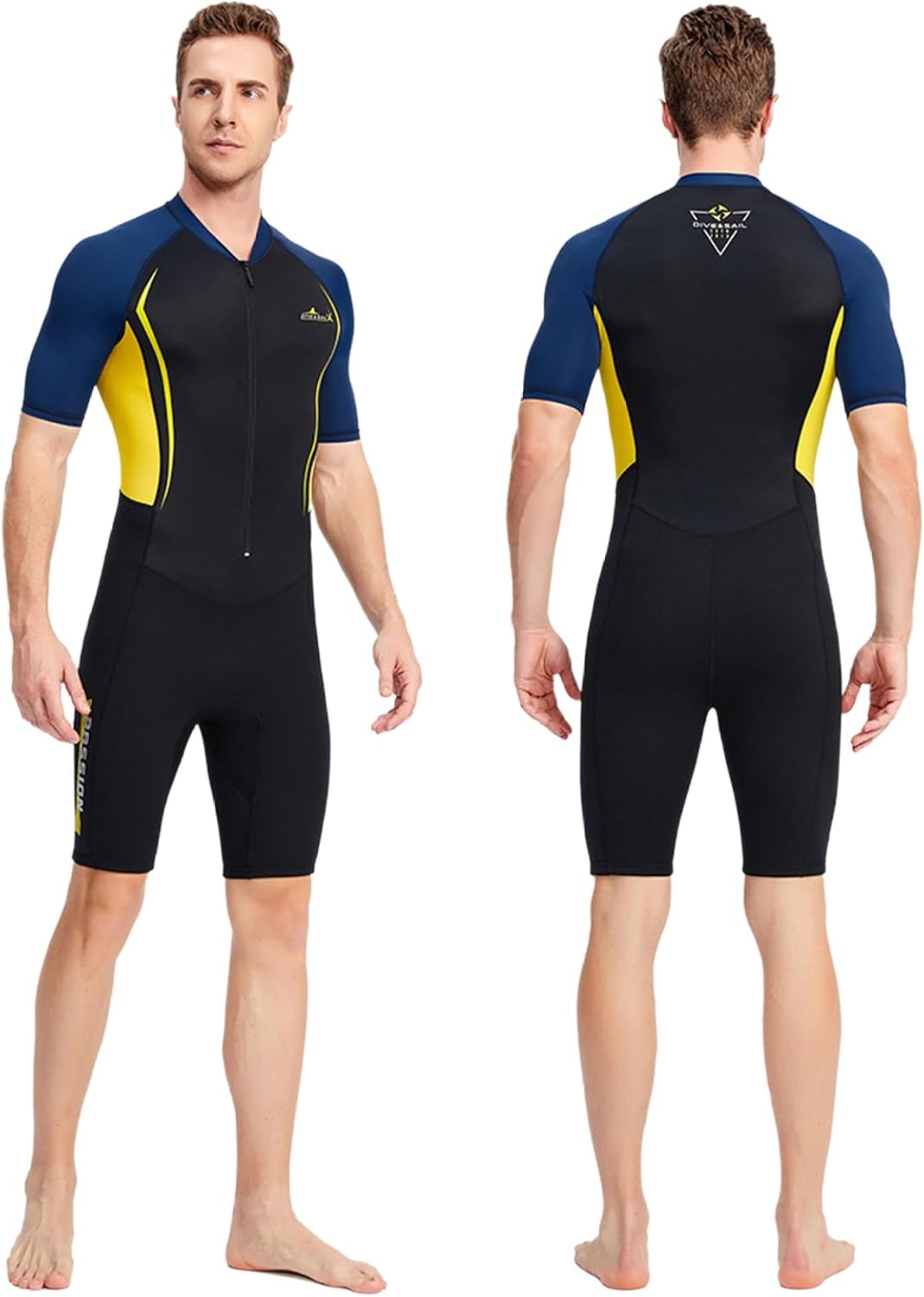 Men 1.5mm Neoprene Shorty Wetsuit with Front Zip Short Sleeve Thermal Diving Suit for Surfing