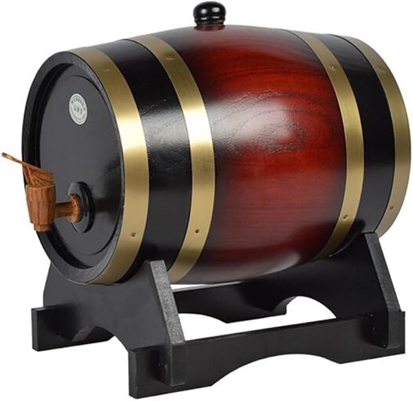 Oak Wine Barrel, 1.5L 3L, Wooden Beverage Container with Stand and Spout, Wine Barrel, Cocktail Barrel, Home Brewing, Wine Cellar, Spirits and Decorative Serving - 1