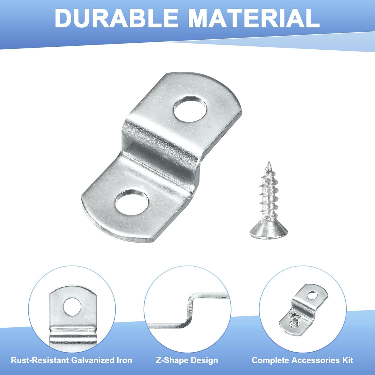 15-Pack Offset Canvas Clips, 1.03" x 0.52" Clips Mirror Clamps with 2 Mounting Hole 30 Screws 0.22" Offset for Picture Framing Canvas Painting Mounting Tools [Silver]